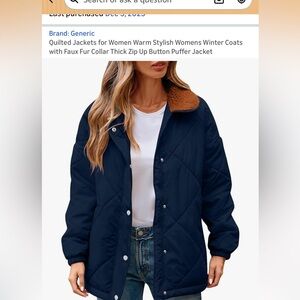 Brand New Navy Quilted Jacket with Orange Collar. Size 2xl